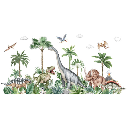decalmile Large Dinosaurs Wall Decals Dino Animal Tropical Palm Tree Wall Stickers(XXL)